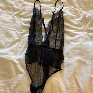 Victorias Secret Size XS Lace Plunging Black Bodysuit